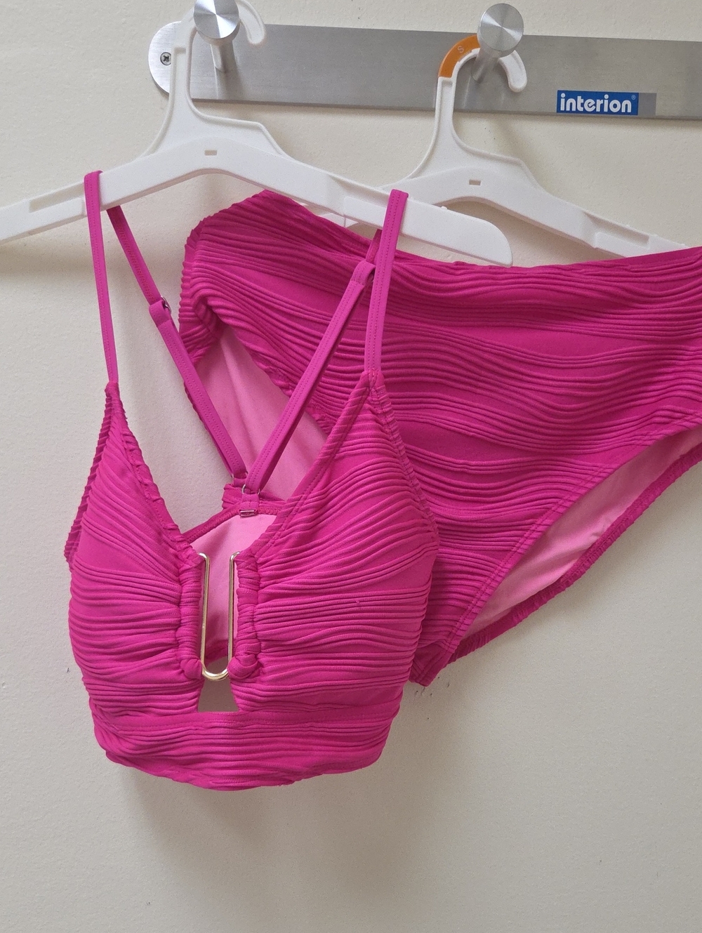 Textured Hot Pink Bikini Set with Gold Accent